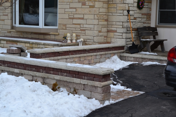 Brick Paver Front Porch with Decorative Brick Wall Thiensville